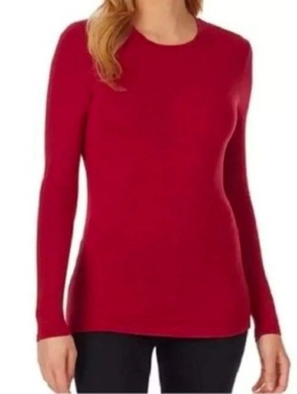 Cuddl Duds Softwear Women's Red Long Sleeve Lightweight Crew Stretch Top